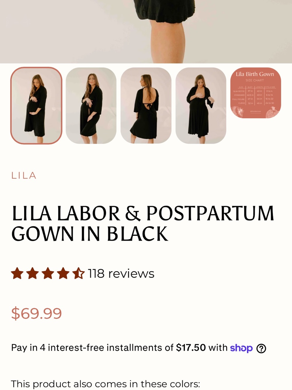 Lila Labor & Postpartum Gown in Black